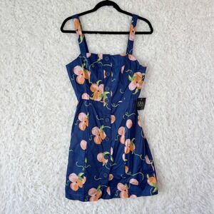 ERA by ModCloth Navy Peach Print Button Front Mini‎ Dress Size 4 New 100% cotton